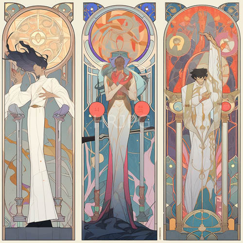 gently radiant silhouettes defined by art nouveaus rhythmic lines and organic curves in ornate frames