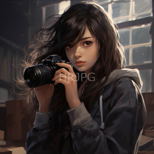 ravenhaired woman captures flickering moment amidst muted sanctuary light