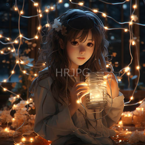 serenely lit amidst luminous lanterns and whimsical floral accents in a dreamy light gray atmosphere