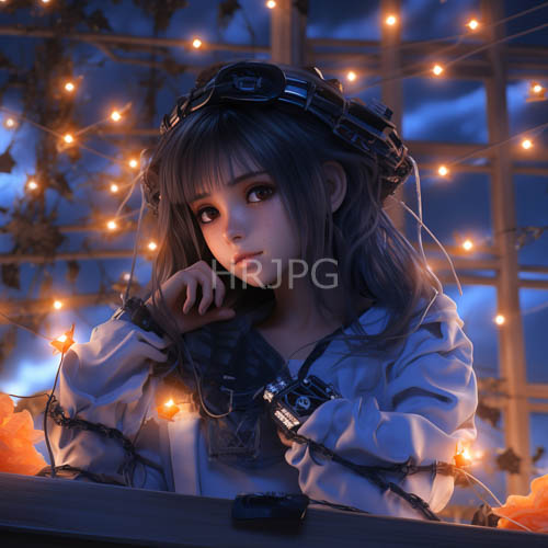 steampunk with intricate lace and fairy lights amidst evening twilight