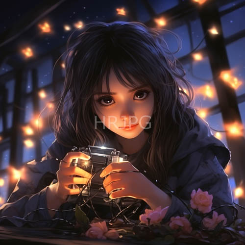 High Resolution: Silver-Threaded cerulean light dances upon a striking figure with delicate string lights download. | HRJPG.com