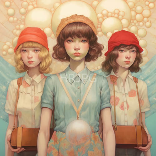 three young women synchronize energy with synchronized aesthetic in composition