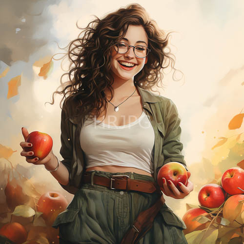 High Resolution: Genuine Infectious Smile of a Young Woman in an Apple Orchard download. | HRJPG.com