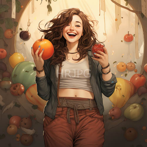 ray spun composition of a young woman amidst sunkissed produce and effortless style