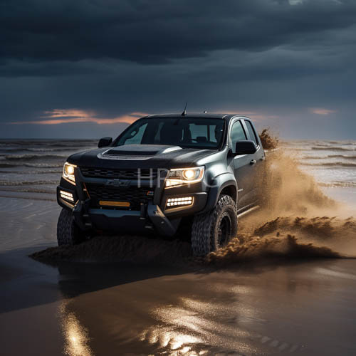 ford ranger navigates saturated terrain amidst amberhued dusk glow