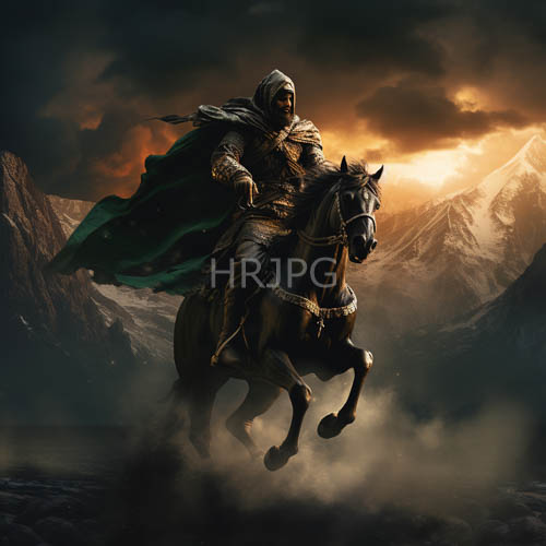 rugged terrain unfolds beneath midnighthued armors sharp metallic reflections a charcoal cloaks violent billows and a galloping steeds raw rhythmic motion