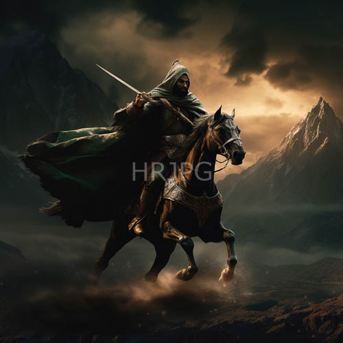 mountain pass commander anchors with emerald hood and dark plating at fading sunset