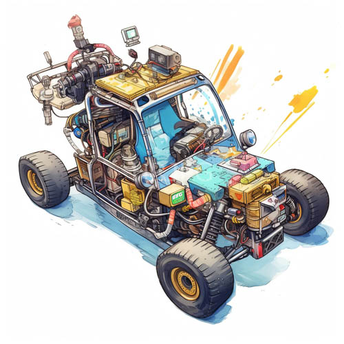 compact rugged allterrain vehicle showcases intricate mechanical complexity in challenging environments