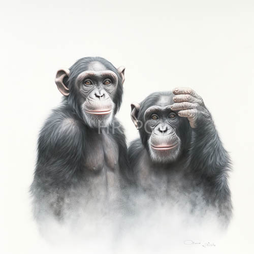 High Resolution: Chimpanzee Portraits Rendered with Lifelike Artistry on Pristine OffWhite Backdrop download. | HRJPG.com