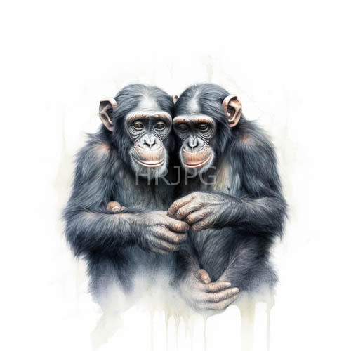 young chimpanzees emerge with textured fur amidst ambient light in offwhite environment