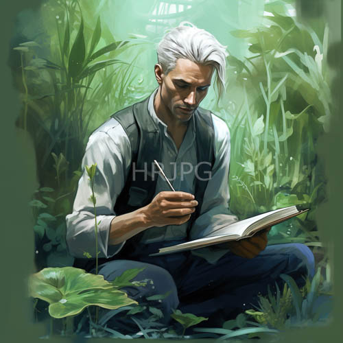 silver hair illuminated by dappled canopy light in verdant forest sanctuary