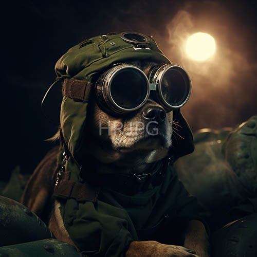 resolute canine form in atmospheric glow with rugged military gear