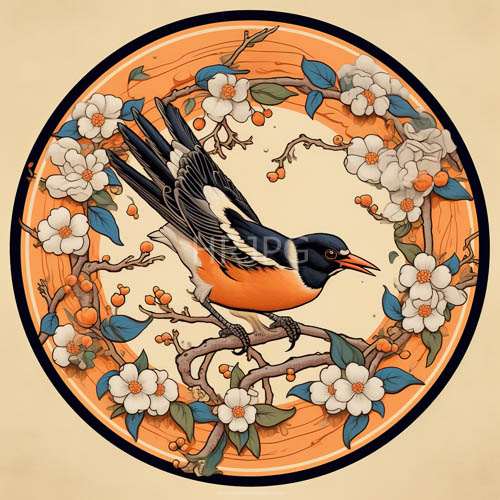 High Resolution: Meticulously rendered avian subject amidst intricate botanical tapestry under sunsetinspired light download. | HRJPG.com
