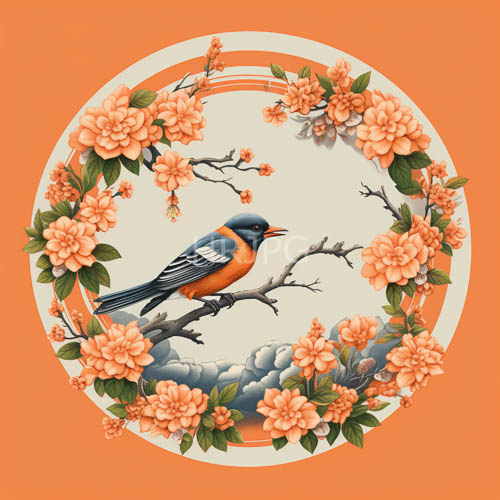 composition of bird in botanical elegance with textured branch