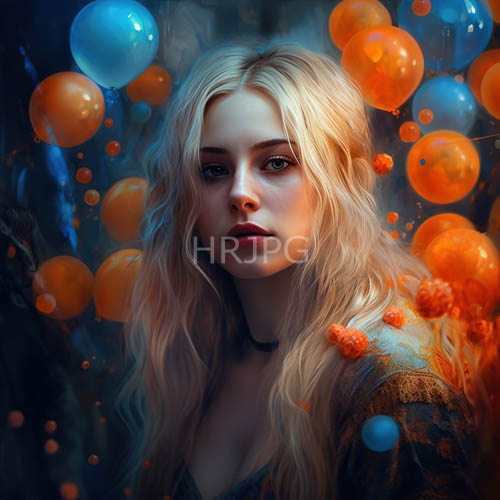wavy blonde tresses cascade against deep atmospheric shadows in enigmatic young woman