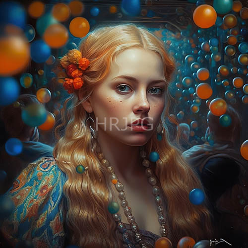 of a young woman with delicate complexion amidst organic and layered textures