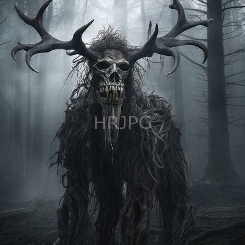 ancient gnarled timber encases skeletal sentinel in misty woodland twilight