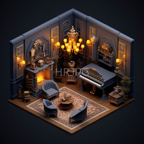 High Resolution: NavyColored Sanctuary Features Saturated Hue and AmberLit Architectural Lines download. | HRJPG.com
