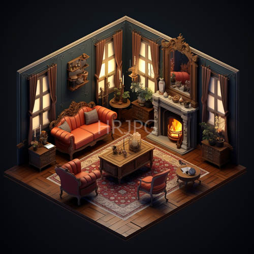 mahogany and leather converge in isometric composition within victorian living space
