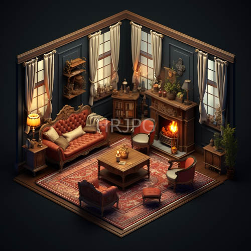 victorianinspired sanctuary showcases contrasting wooden trim and flickering hearthstones against indigo walls