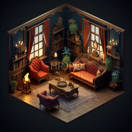 High Resolution: VictorianInspired Parlor Layout Features Meticulous Texture Arrangement and Grand Elongated Shadows download. | HRJPG.com