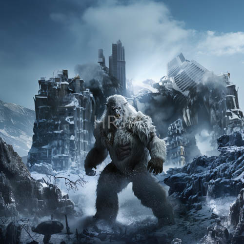 frostbitten lycanthrope dominates ruined metropolis with frigid snowwhite fur