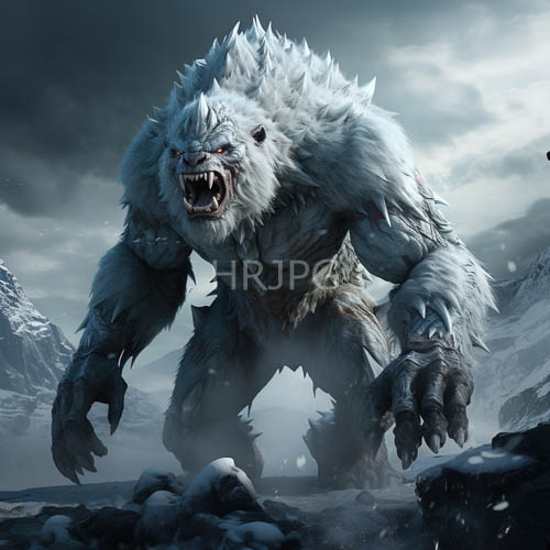 furclad beast commands alpine expanse amidst charcoaltoned clouds and jagged rock formations