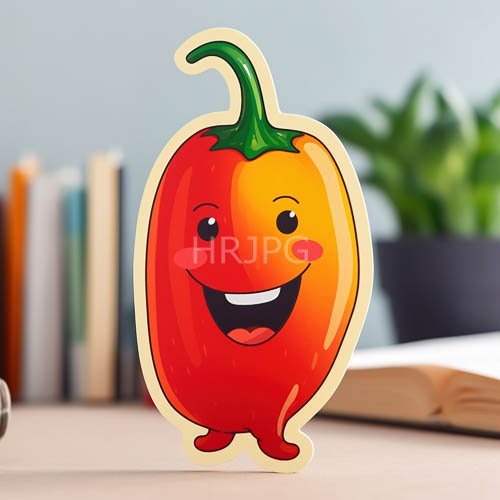 scarlet hues dominate bell pepper composition with whimsical expressive eyes and curved green stem