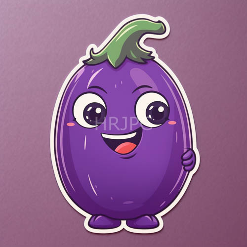 eggplant character defined by amethyst shades and expressive facial lines