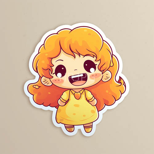 youthful whimsy captured in expressive chibi with tangerine hued curls and obsidian eyes