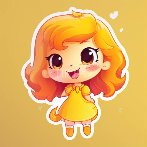 High Resolution: Citrus Hued Chibi Character with Oversized Expressive Eyes and Dynamic Hair Gradient download. | HRJPG.com