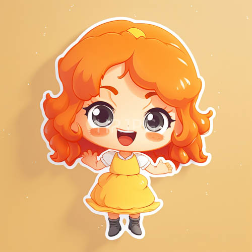 voluminous orange curls cascade in defined rings framing oversized inkblack eyes