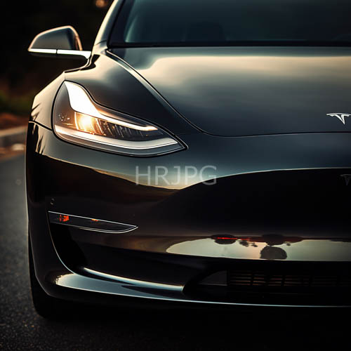 tesla model s automotive aesthetics against fading daylight and dusk hues on asphalt