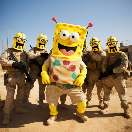 High Resolution: SpongeBob SquarePants Embodiment Stands Defiant Against Desert Terrain download. | HRJPG.com