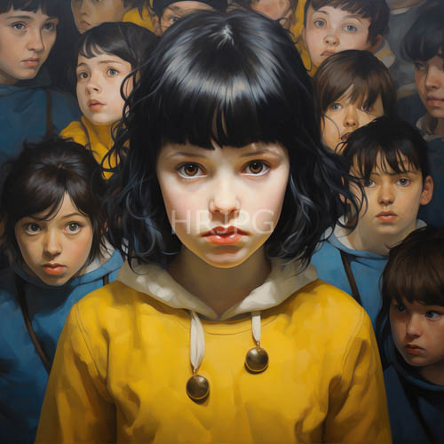 multilayered canvas explores identity through asian girls focal gesture