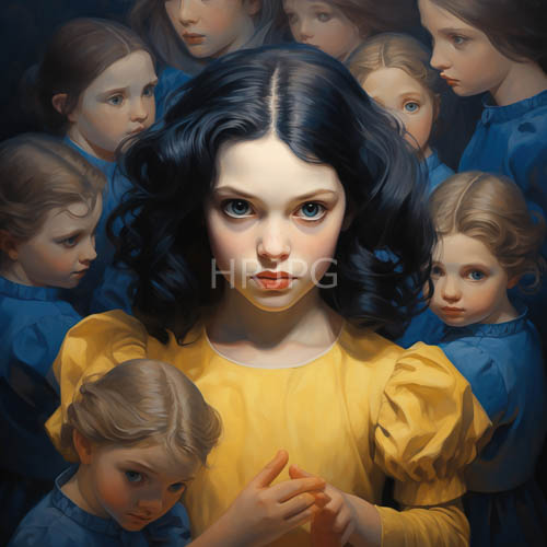 High Resolution: Pure-Toned young girl stands against somber atmospheric void with cerulean eyes download. | HRJPG.com