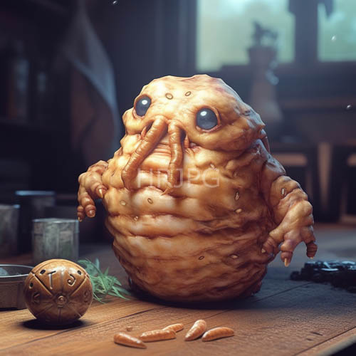 humanlike entity with doughlike skin folding and rippling with organic weight in a dimly lit space