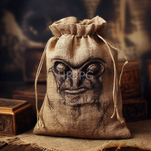 fibrous threads form unsettling burlap sack sculpture in decaying rural landscape