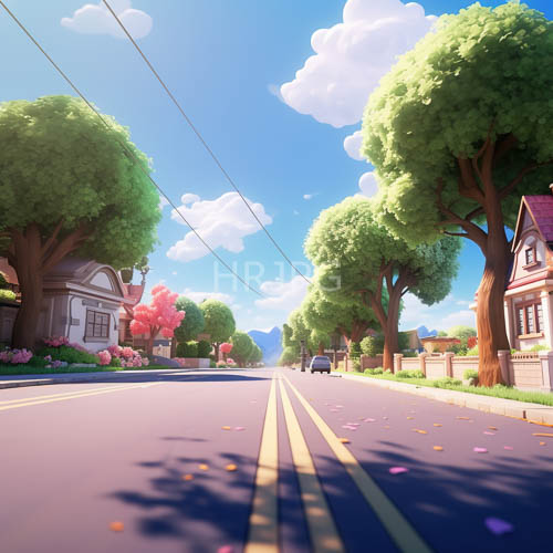 suburban afternoon atmosphere unfolds with meticulous light and verdant canopies