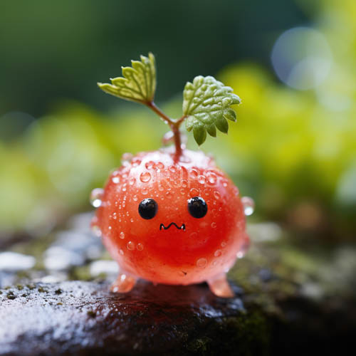 obsidianhued eyes peer out from diminutive crimsonskinned berry amidst quiet forest floor