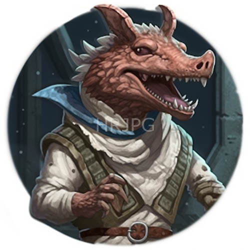 formidable reptilian figure with reddishbrown scales and metallic sheen in space