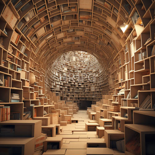 august library awe inspires towering shelves with intricate geometric carvings and soft corridor glow