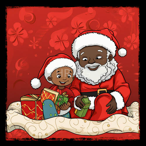 africanamerican santa claus in rich crimson suit amidst creamy holiday