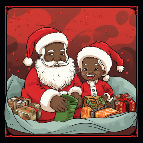 iconic santa claus shares heartwarming moment with young companion on lush green fabric