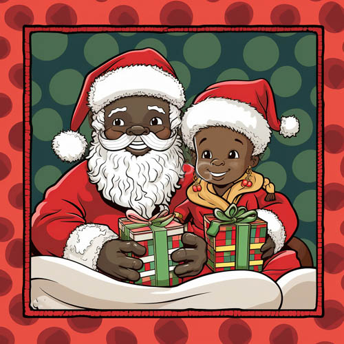 elderly gentleman embodies festive cheer with young companion in crimson attire