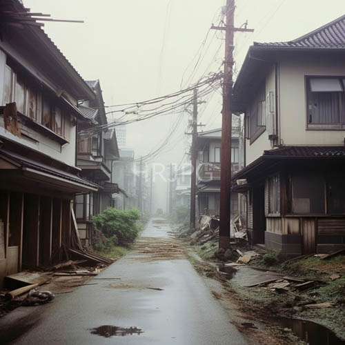 softened slates and charcoal blacks of traditional japanese street corridors