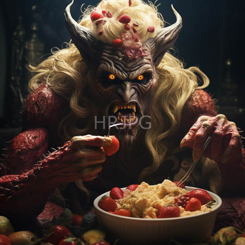 calmly blurred blonde horror entwines with fruiting tresses amidst morning meal chaos
