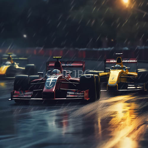 motorsport excellence on rainslicked circuit with aerodynamic marvels