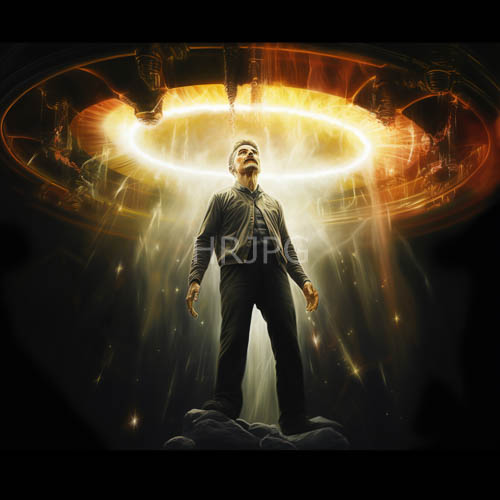 celestial figure amidst ethereal clouds anchors mortal experience with grounded authority