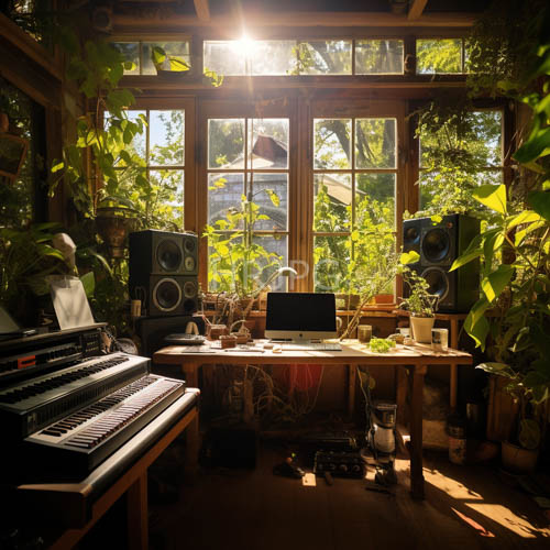 light filters through expansive glass panes in a sanctuary of sound and creativity